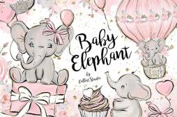 Elephants Baby Clipart, Baby Girl