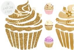 Golden Cupcake Beautiful Clipart