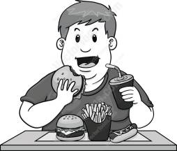 Boy Eating Hamburger Clipart Black and White