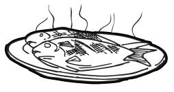 Food, Grilled Fish, One fish, Two Fish Clipart Black and White