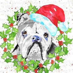 Holiday Dog Christmas Clipart, Bulldog Art Painting