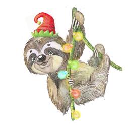 Holiday Watercolor Clipart, Animal, Sloth, image