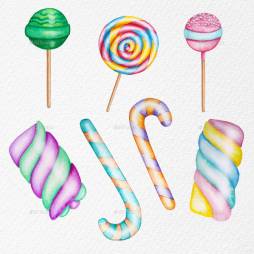 Cute Lollipop Watercolor Graphics, Clipart