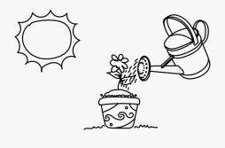 Watering can seed Drawing, Sun, Plants Black and White Clipart