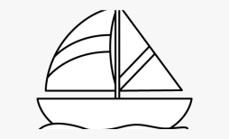 Cute Sailboat Black and White Png Clipart