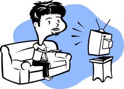 Watching Tv Black and White Clipart