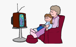 Grandma and granddaughter watching Tv Clipart