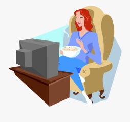 Clipart, Woman, Popcorn, Armchair, Television, Watching Tv